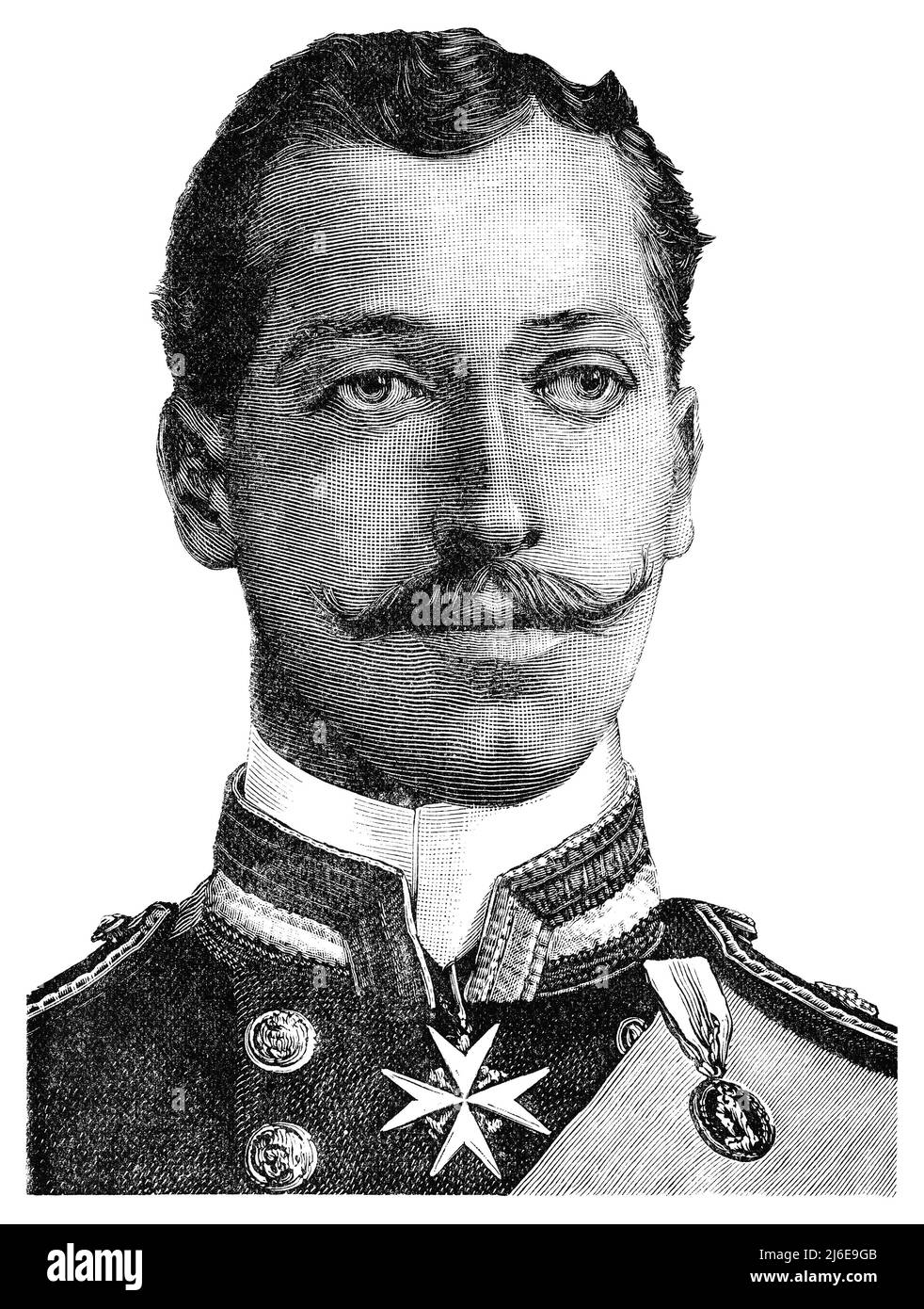 Gravure d'époque du prince Albert Victor, duc de Clarence et Avondale, petit-fils de la reine Victoria. Banque D'Images