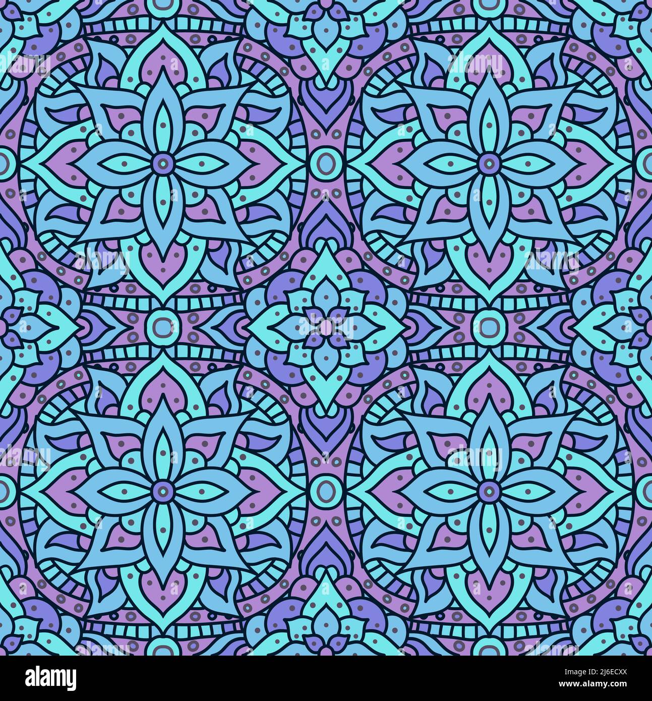 Mandala à motif sans couture. Texture sans couture du boho indien. Motif Vector butil bleu. Imprimé indien fleuri. Illustration de Vecteur