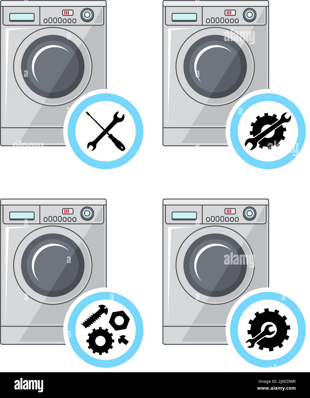 Concept de service de réparation. Jeu d'icônes : clé, tournevis, marteau, vis, écrou, boulon et pignon. Icône ou bouton Services isolé sur fond blanc. Mendi Illustration de Vecteur