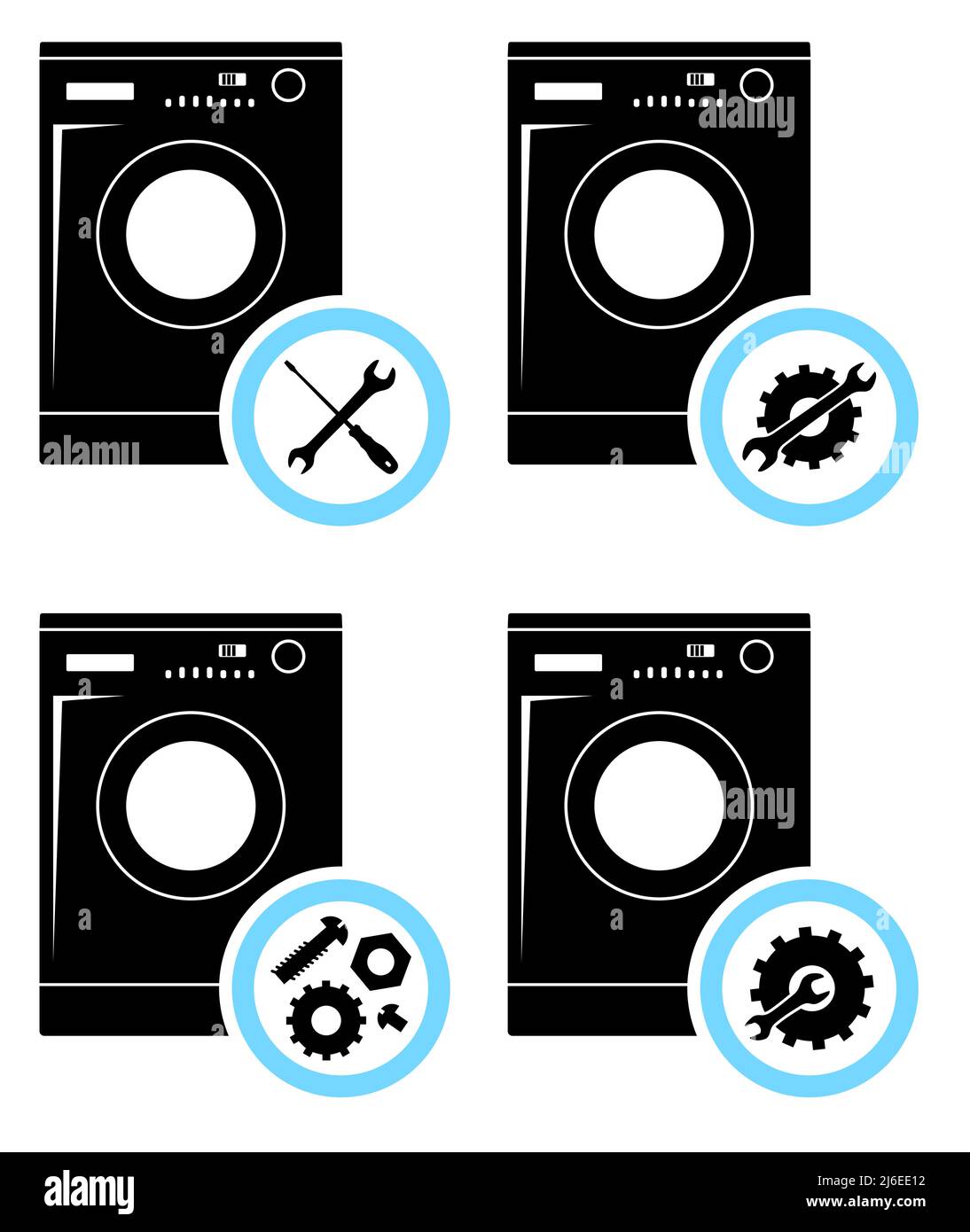 Concept de service de réparation. Jeu d'icônes : clé, tournevis, marteau, vis, écrou, boulon et pignon. Icône ou bouton Services isolé sur fond blanc. Mendi Illustration de Vecteur