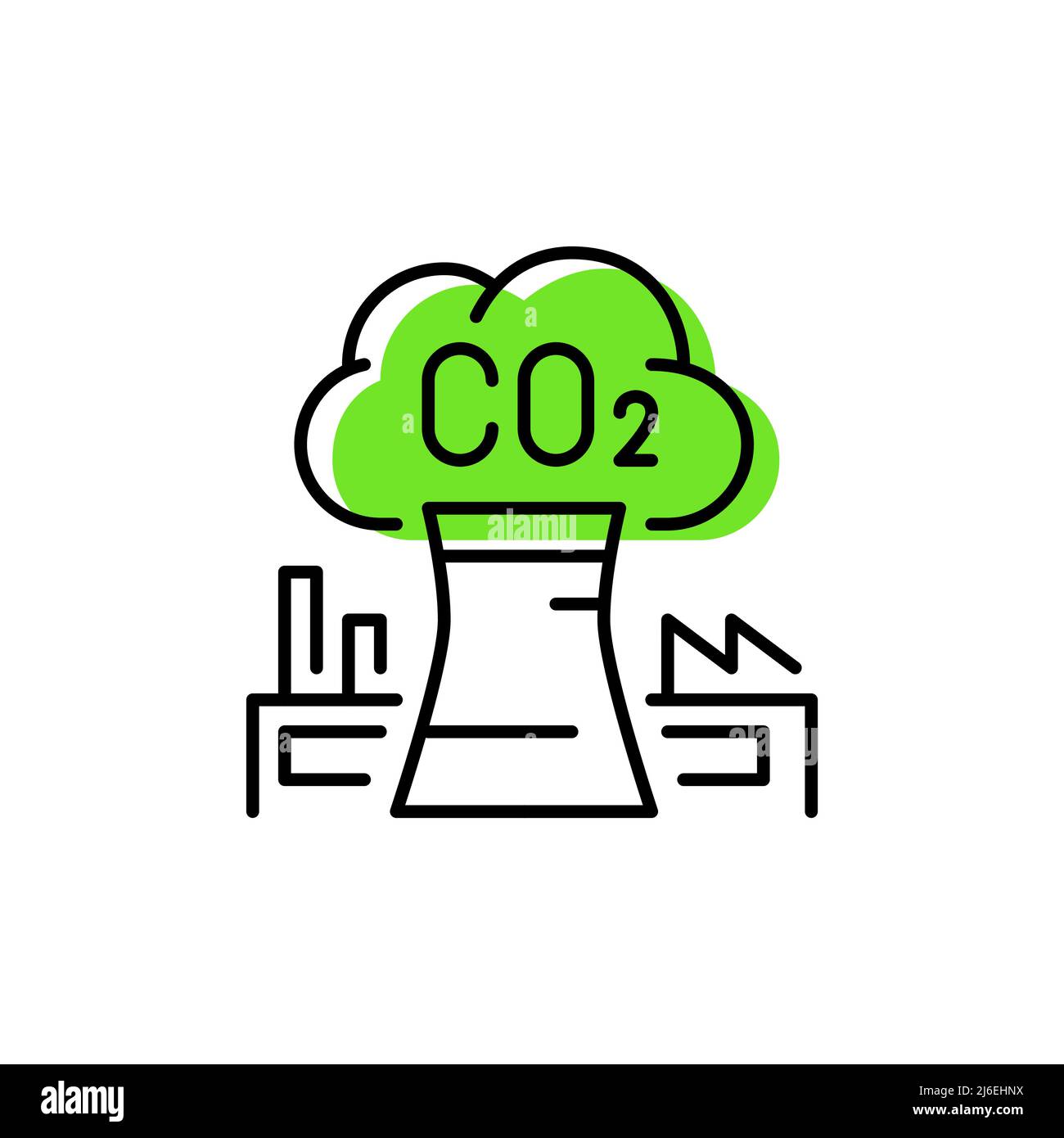 CO2 pollution due aux émissions de fabrication. Icône écologie et pensée verte. Pixel parfait, contour modifiable, dessin au trait Illustration de Vecteur