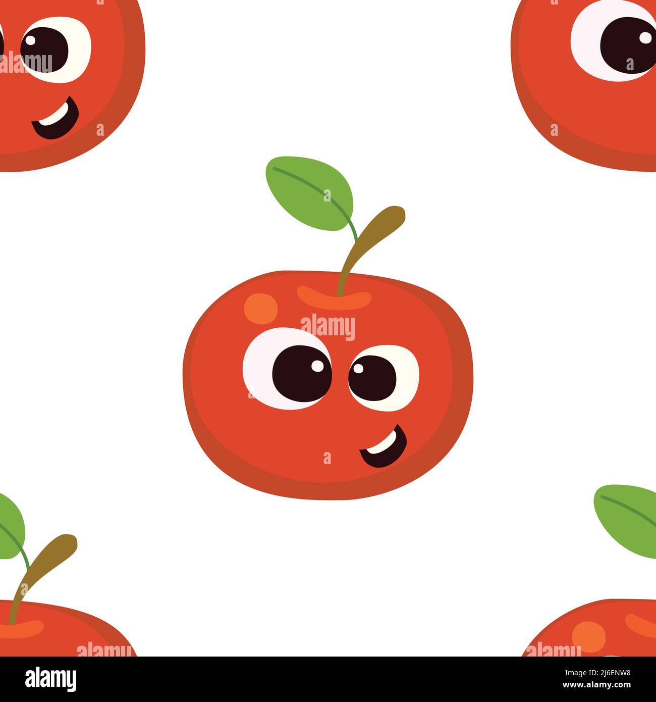 Motif de dessin animé fruit baby sans couture. Personnage de pomme avec joli motif de visage. Nourriture pour enfants vêtements ou jouets Illustration de Vecteur