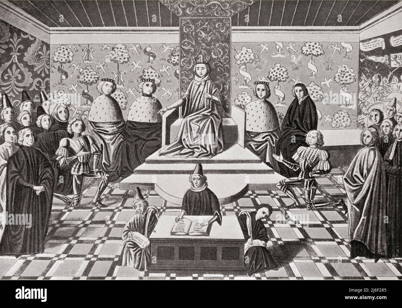 Richard II bannit Henry Bolingbroke, duc de Hereford, 1398 ans, afin d'éviter un duel entre Henry et Thomas de Mowbray, 1st duc de Norfolk. Richard II, 1367 – 1400, alias Richard de Bordeaux. Roi d'Angleterre. Banque D'Images