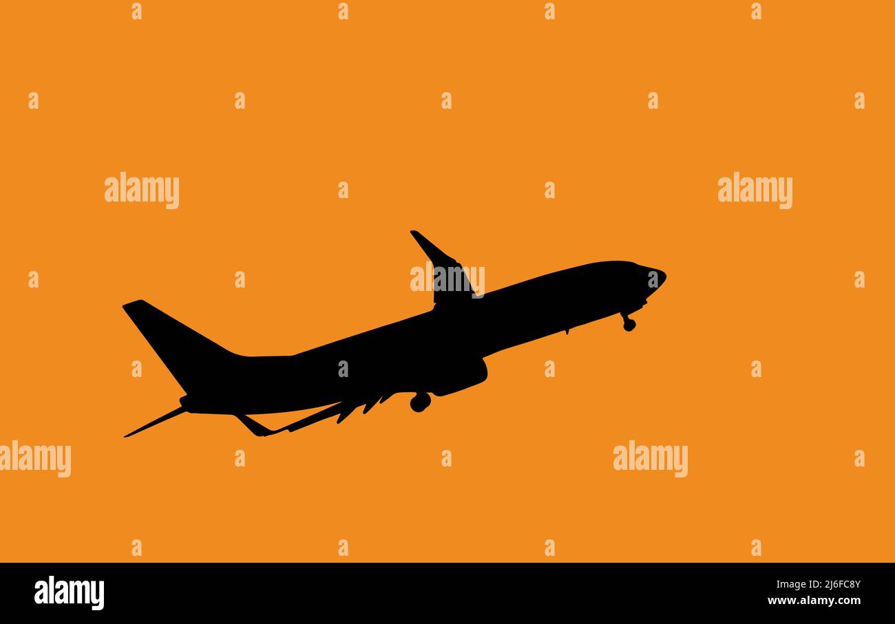 décollage de l'avion de ligne, silhouette au coucher du soleil Illustration de Vecteur