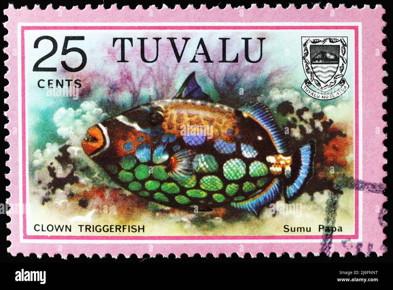 Triggerfish Clown sur le timbre de Tuvalu Banque D'Images