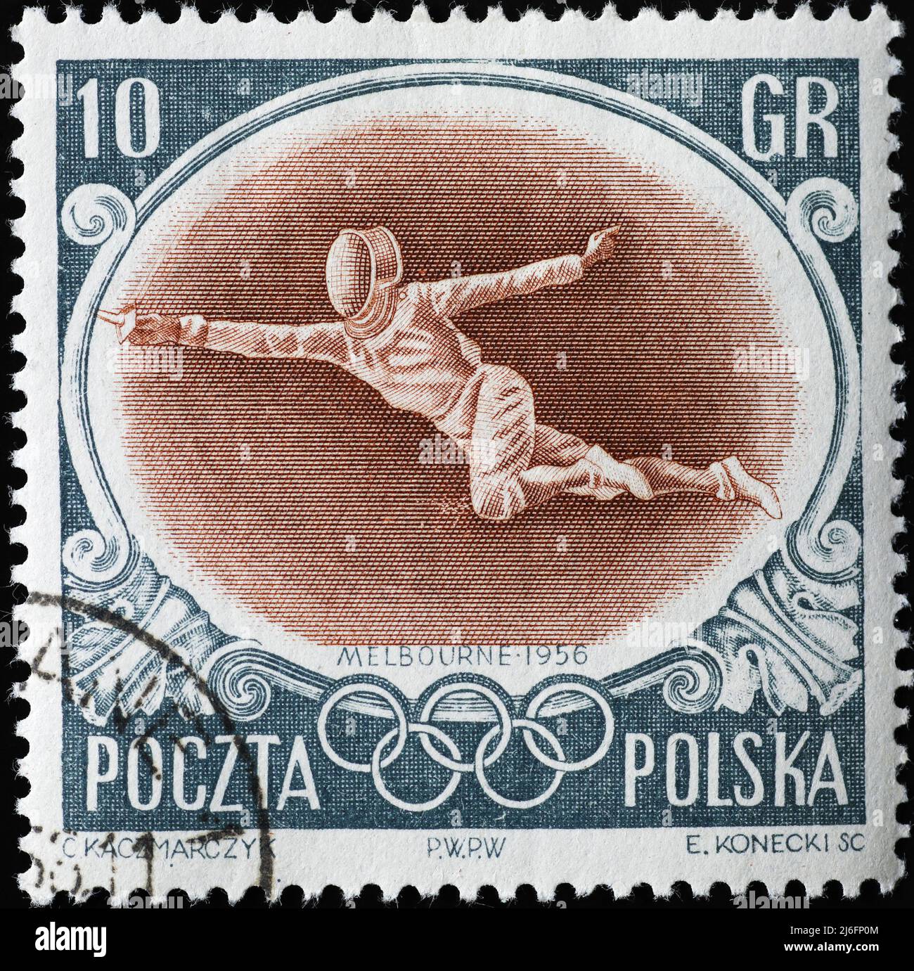 Tireur en action sur timbre-poste poli vintage Banque D'Images