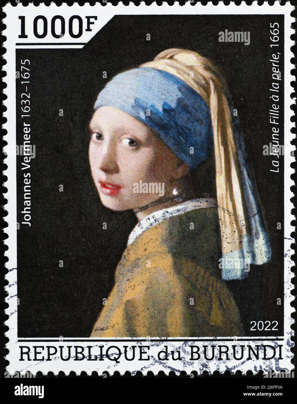Fille avec une perle Earring par Vermeer sur le timbre Banque D'Images