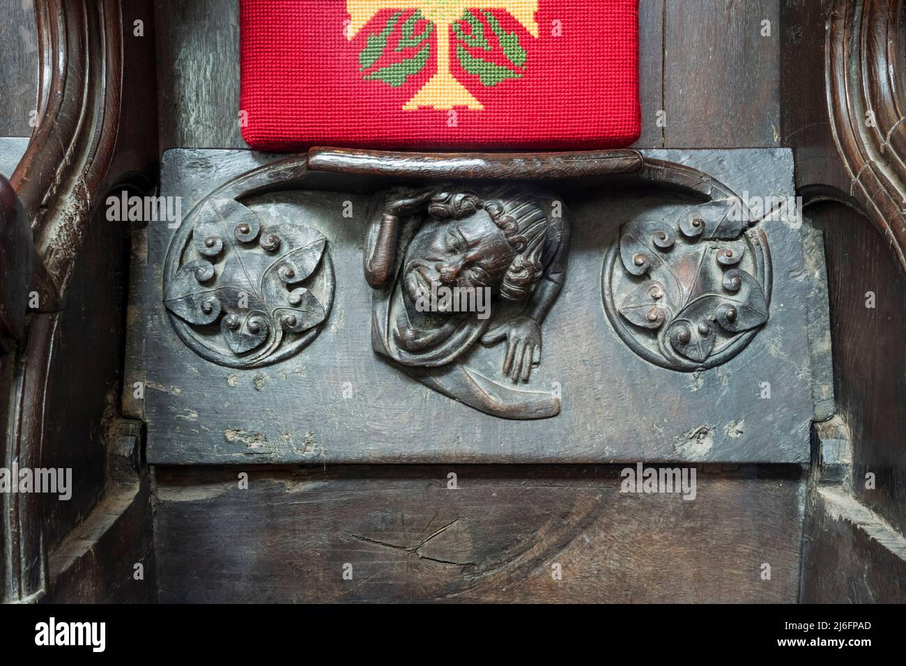 Miséricorde du 14th siècle dans l'église St Margare, King's Lynn. Banque D'Images