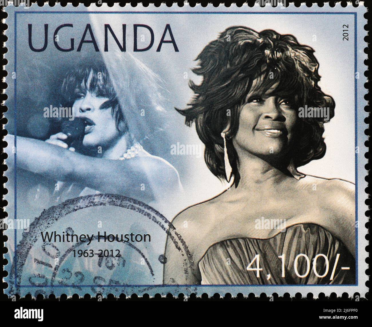 Portraits de Whitney Houston sur le timbre de l'Ouganda Banque D'Images