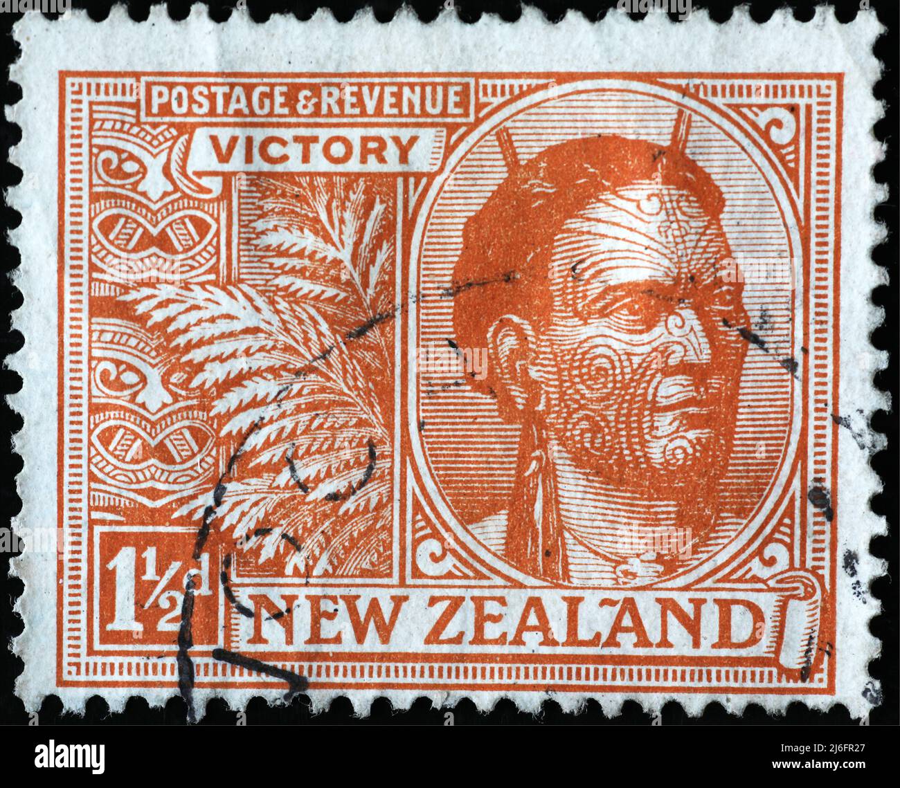 Le chef maori Tattoembout sur le timbre de la Nouvelle-Zélande antique Banque D'Images