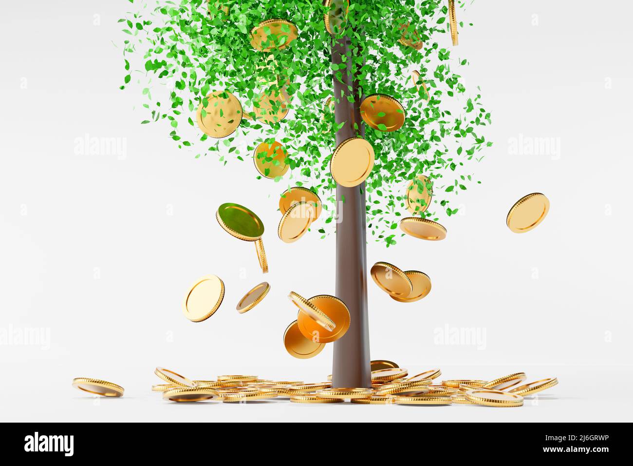 Chute de la pièce de monnaie de l'arbre ou de feuille de monnaie sur l'arbre, banque économie d'argent concept, 3D rendu Banque D'Images