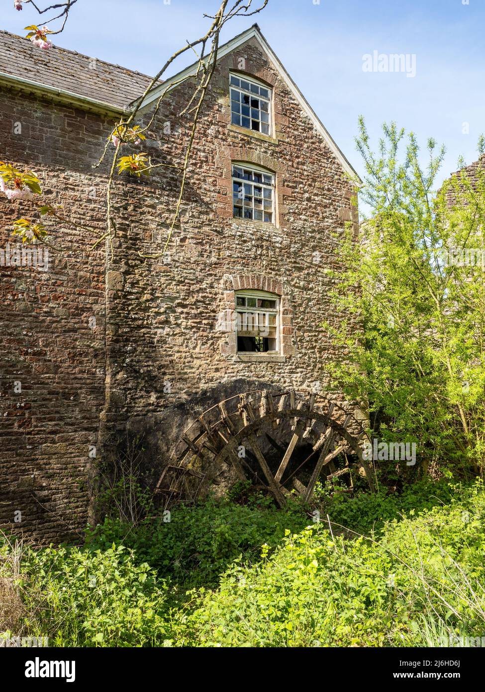 ancien moulin à farine abandonné avec roue d'eau en bois Banque D'Images