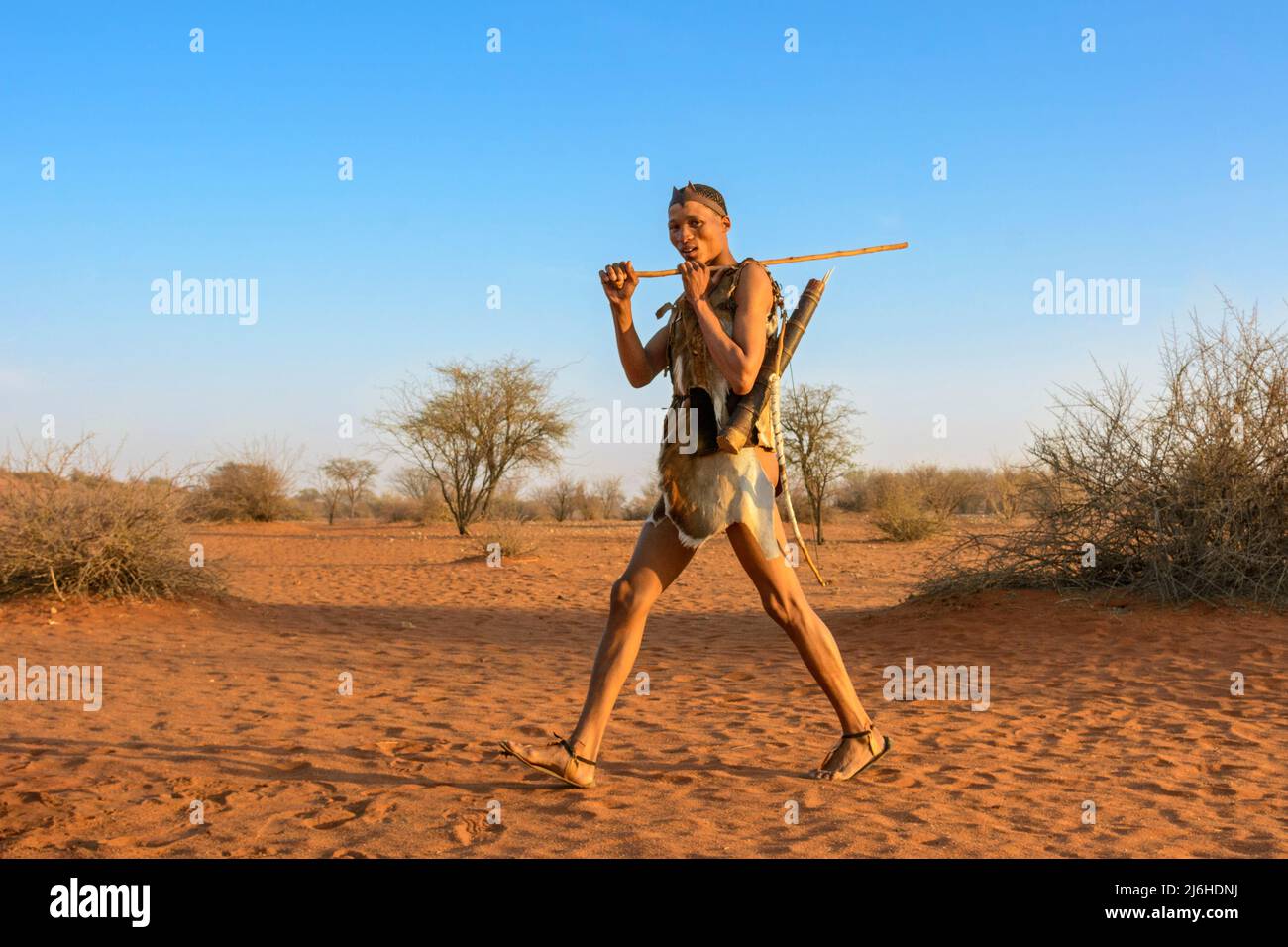 San (Saan) les Bushmen, chasseurs-cueilleurs indigènes semi-nomades, vivent en Afrique australe depuis 20 000 ans, dans le désert de Kalahari, en Namibie, en Afrique Banque D'Images