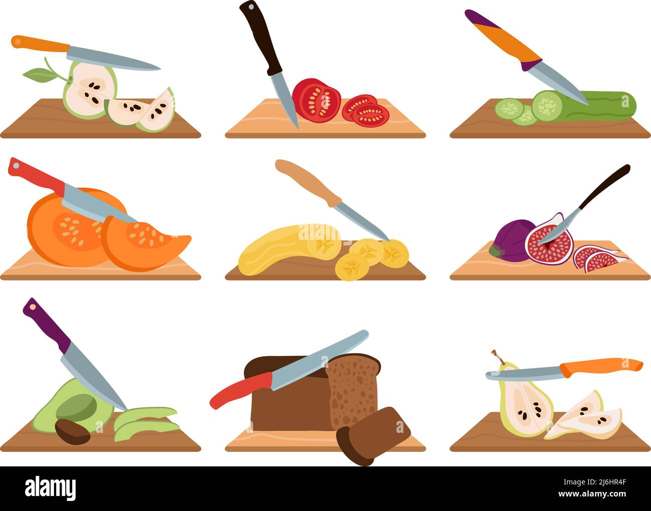 Découpe d'aliments crus. Le chef coupe des légumes et des fruits avec un couteau sur une planche à bois. Shack sain, préparation des ingrédients de la salade. Hachez le pain et le repas vecteur décent Illustration de Vecteur Découpe d'aliments crus. Le chef coupe des légumes et des fruits avec un couteau sur une planche à bois. Shack sain, préparation des ingrédients de la salade. Hachez le pain et le repas vecteur décent Illustration de Vecteur