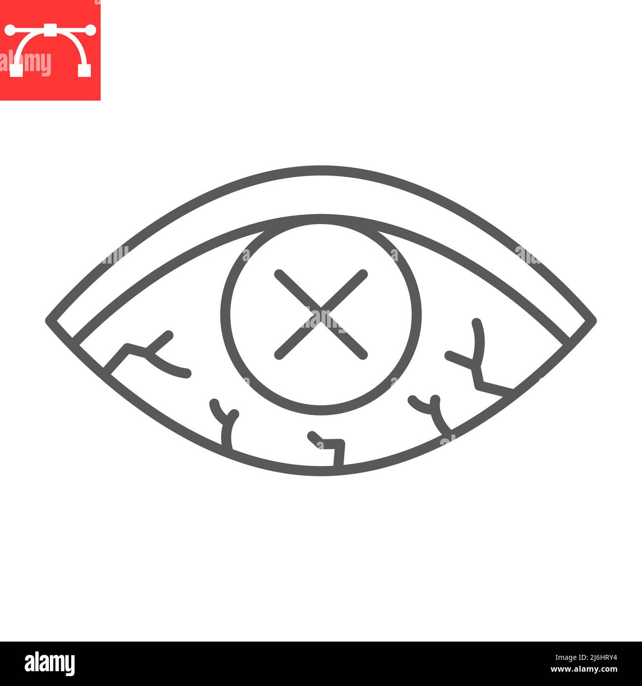 Icône de ligne oculaire diabétique, globe oculaire et maladie, icône de vecteur de rétinopathie diabétique, graphiques vectoriels, signe de contour d'AVC modifiable, eps 10. Illustration de Vecteur