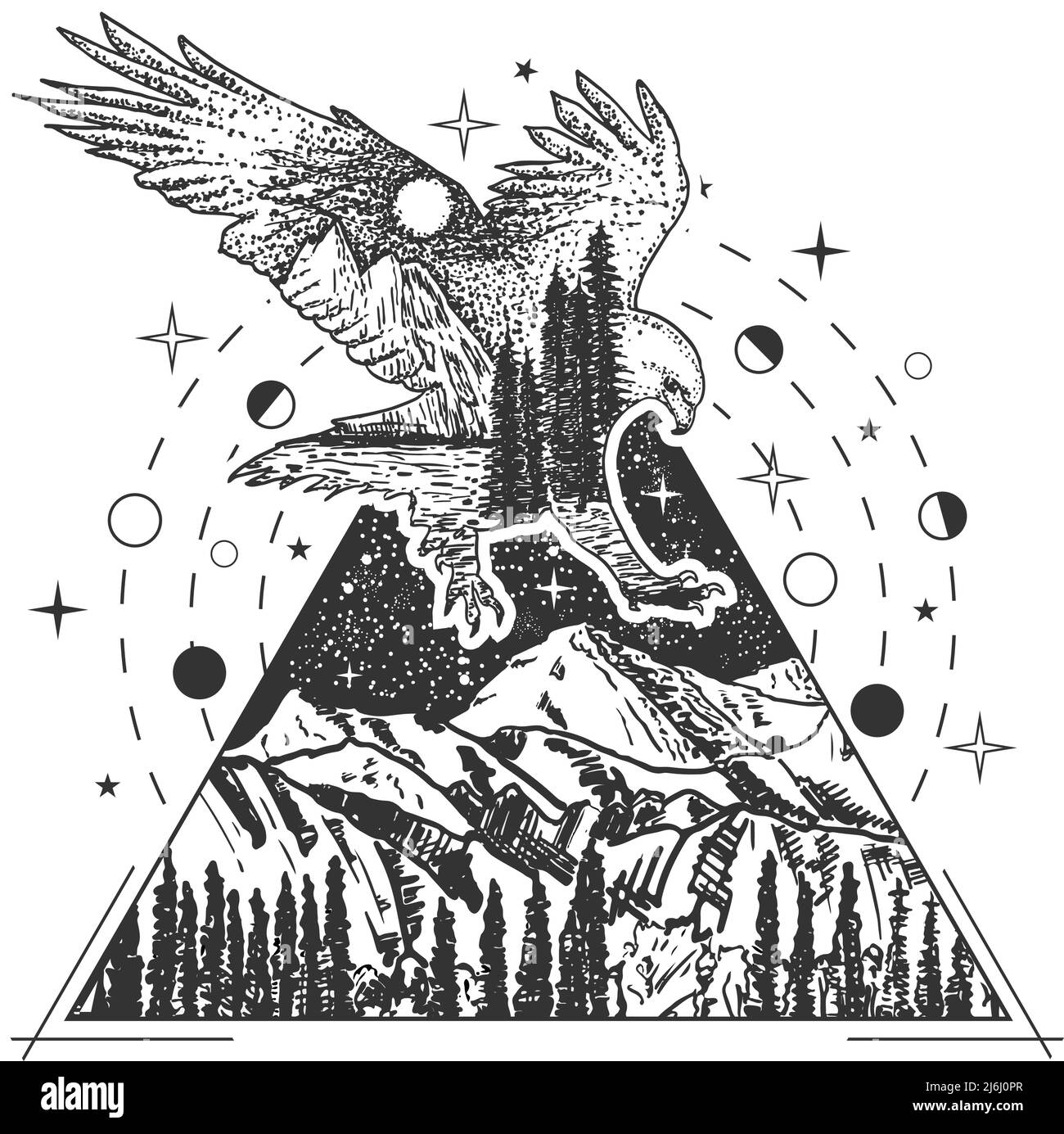 Motif géométrique vectoriel de style tatouage aigle Illustration de Vecteur