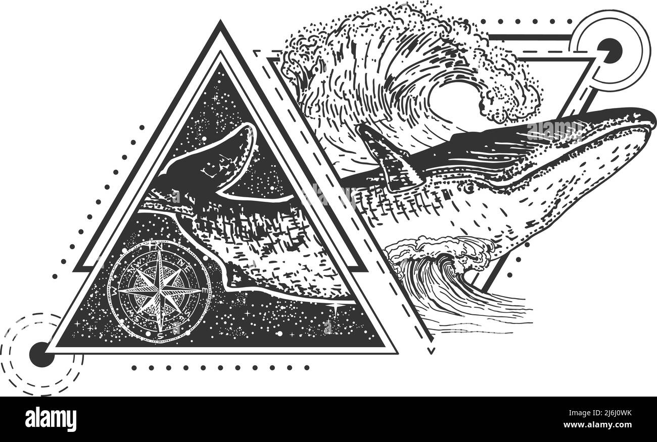Motif vectoriel géométrique style tatouage baleine style art Illustration de Vecteur