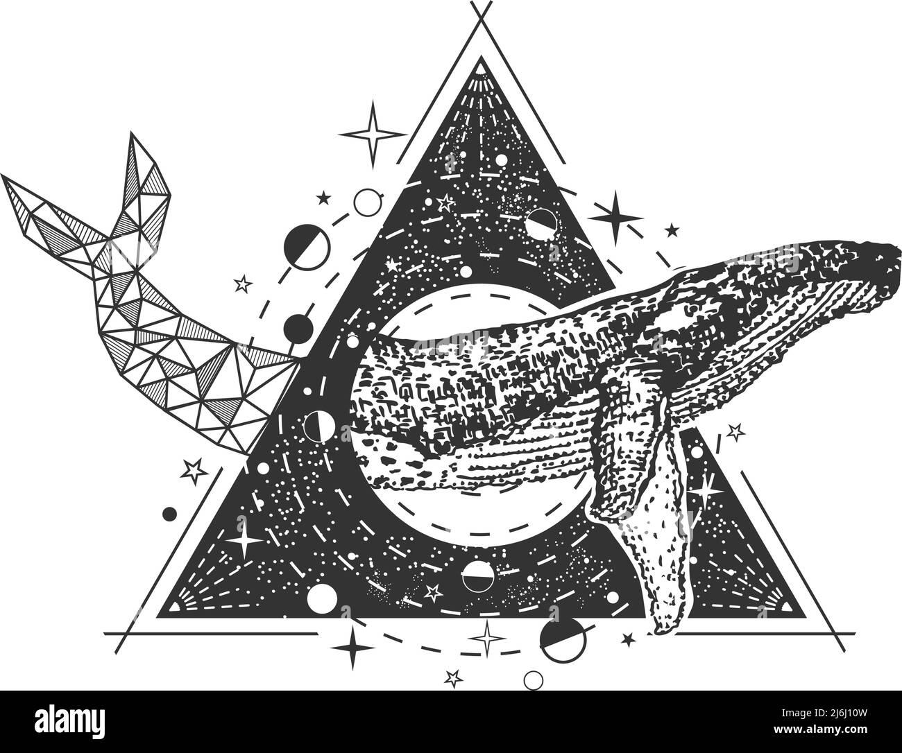Motif vectoriel géométrique style tatouage baleine style art Illustration de Vecteur