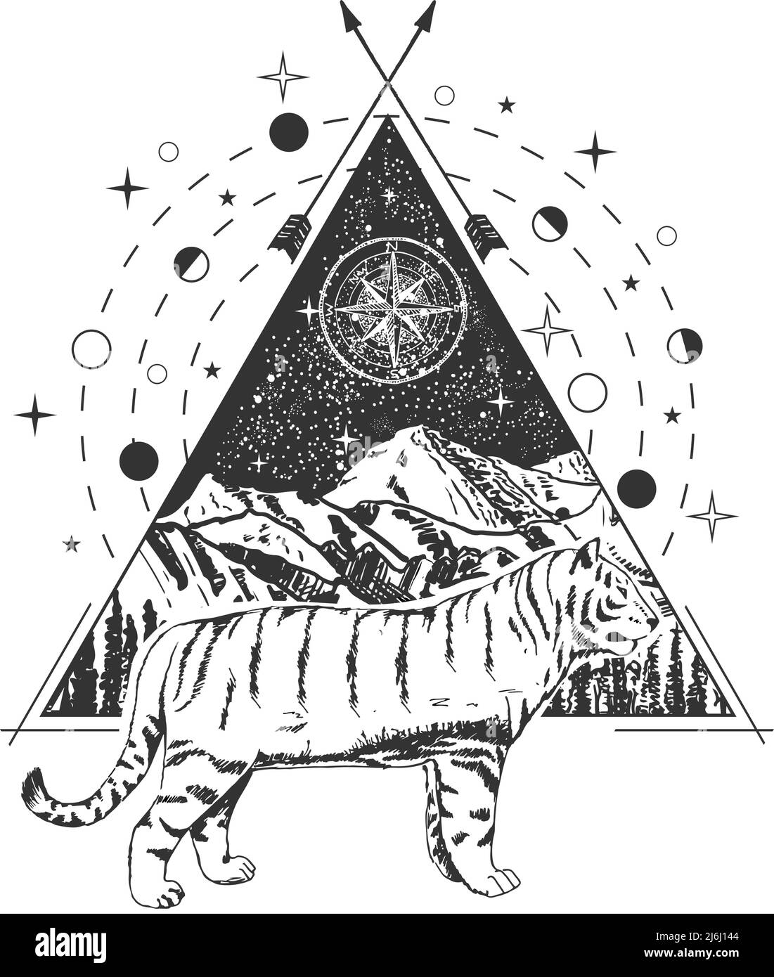 Motif géométrique vectoriel de style tatouage artistique tigre Illustration de Vecteur