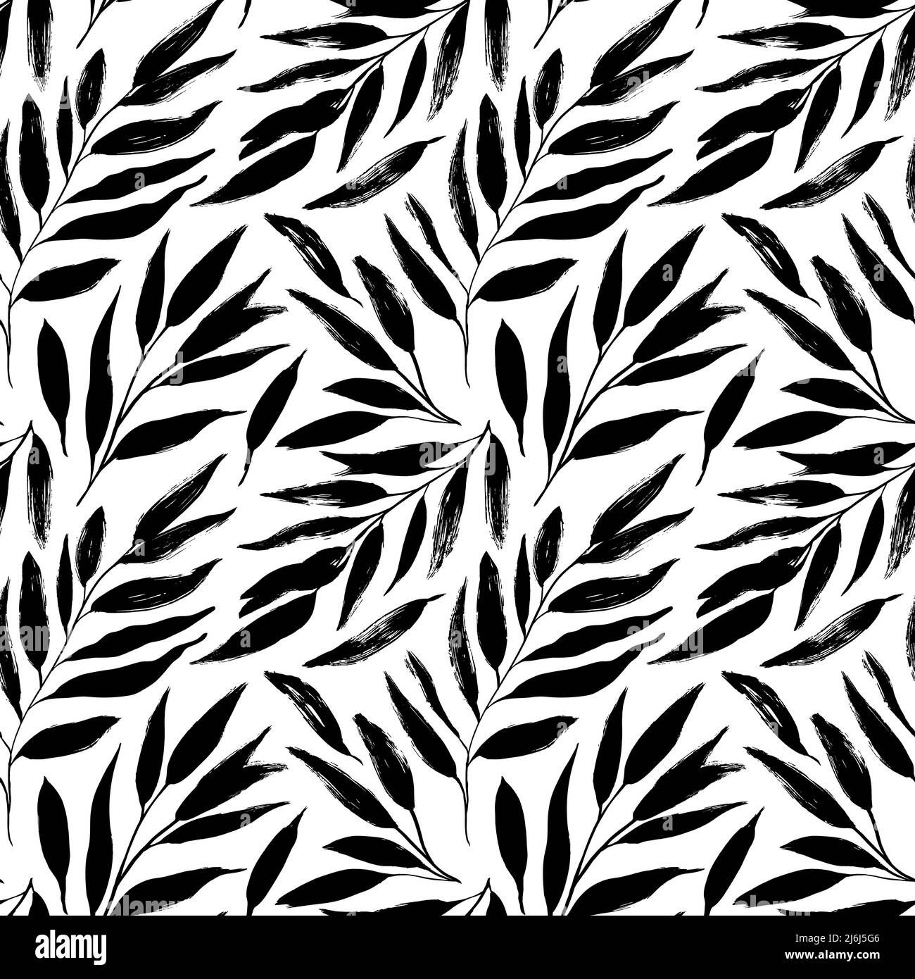 Motif vectoriel sans couture de feuilles noires dessinées à la main. Illustration de Vecteur
