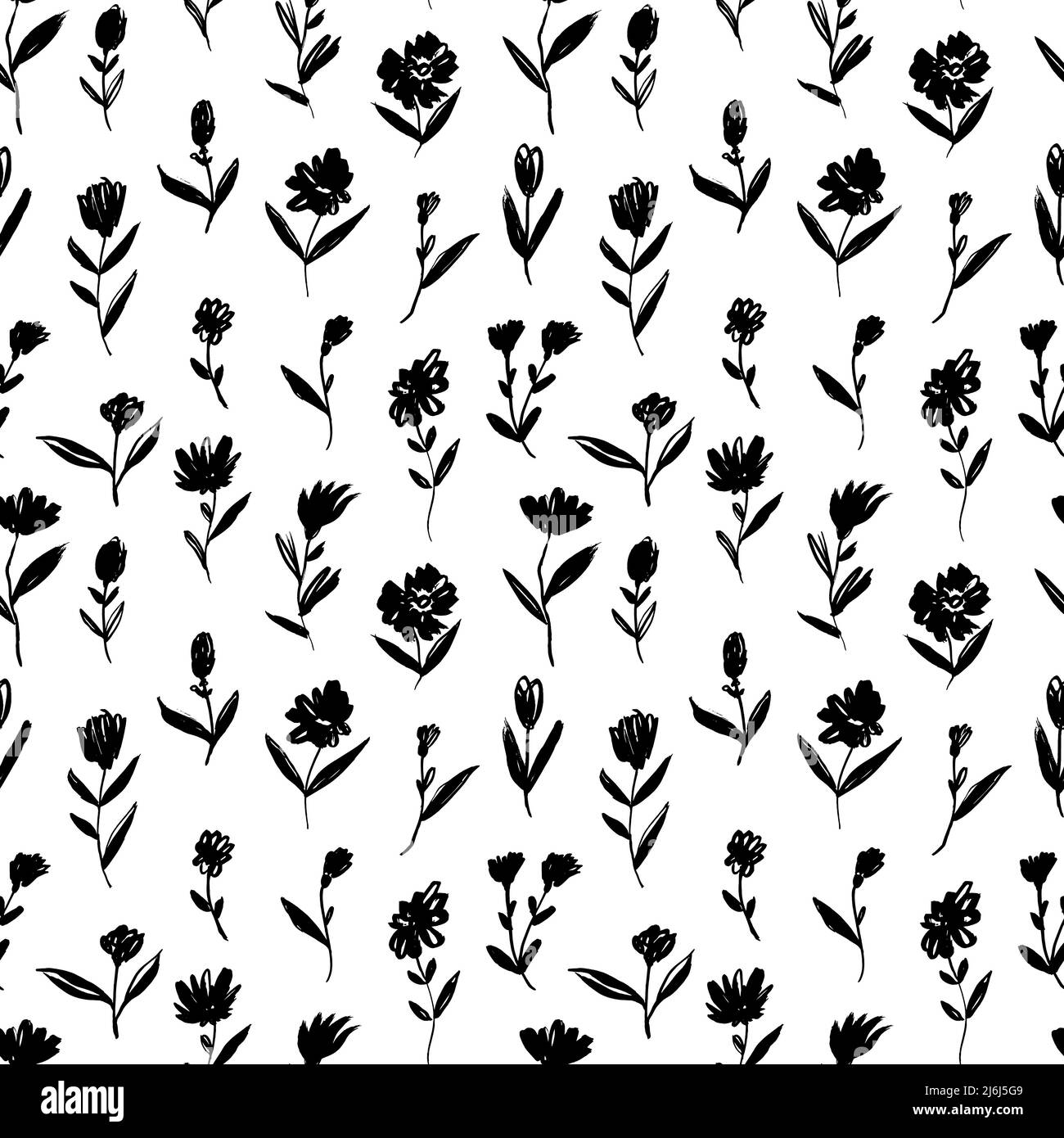 Brossez les petites fleurs noires avec un motif de feuilles. Illustration de Vecteur
