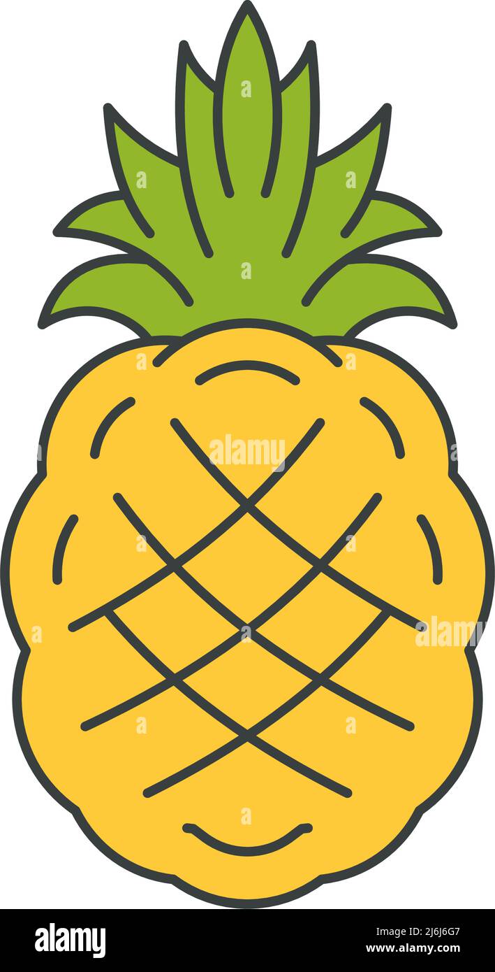 Bande dessinée ananas avec feuilles vertes et peeling pop art t shirt imprimé groovy style dessin animé vectoriel. Fruit tropical exotique funky été Hawaii s Illustration de Vecteur