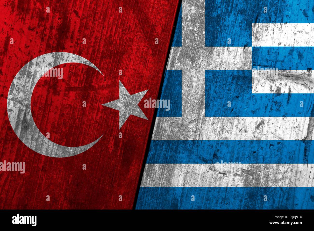 Drapeaux de la Turquie et de la Grèce. Diplomatie entre pays. Banque D'Images
