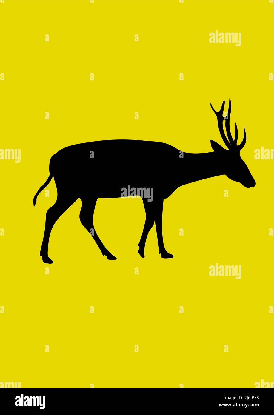 graphiques dessin silhouette animal cerf vecteur illustration avec fond jaune Illustration de Vecteur