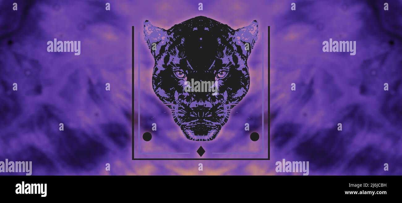 Tête Panther sur fond violet abstrait Banque D'Images
