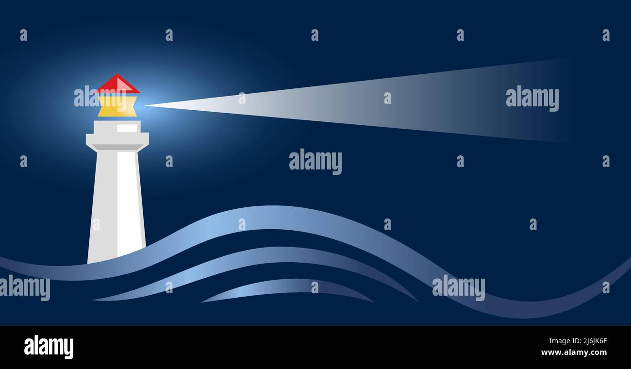 phare sur une nuit de tempête sur fond bleu. bannière vectorielle Illustration de Vecteur