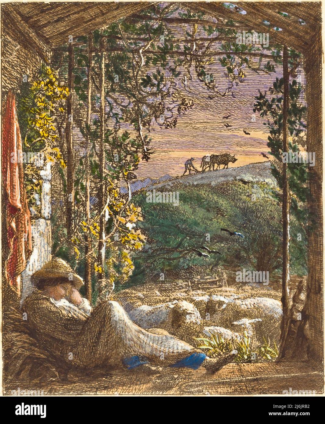 Samuel Palmer - le berger endormi tôt le matin - 1857 Banque D'Images