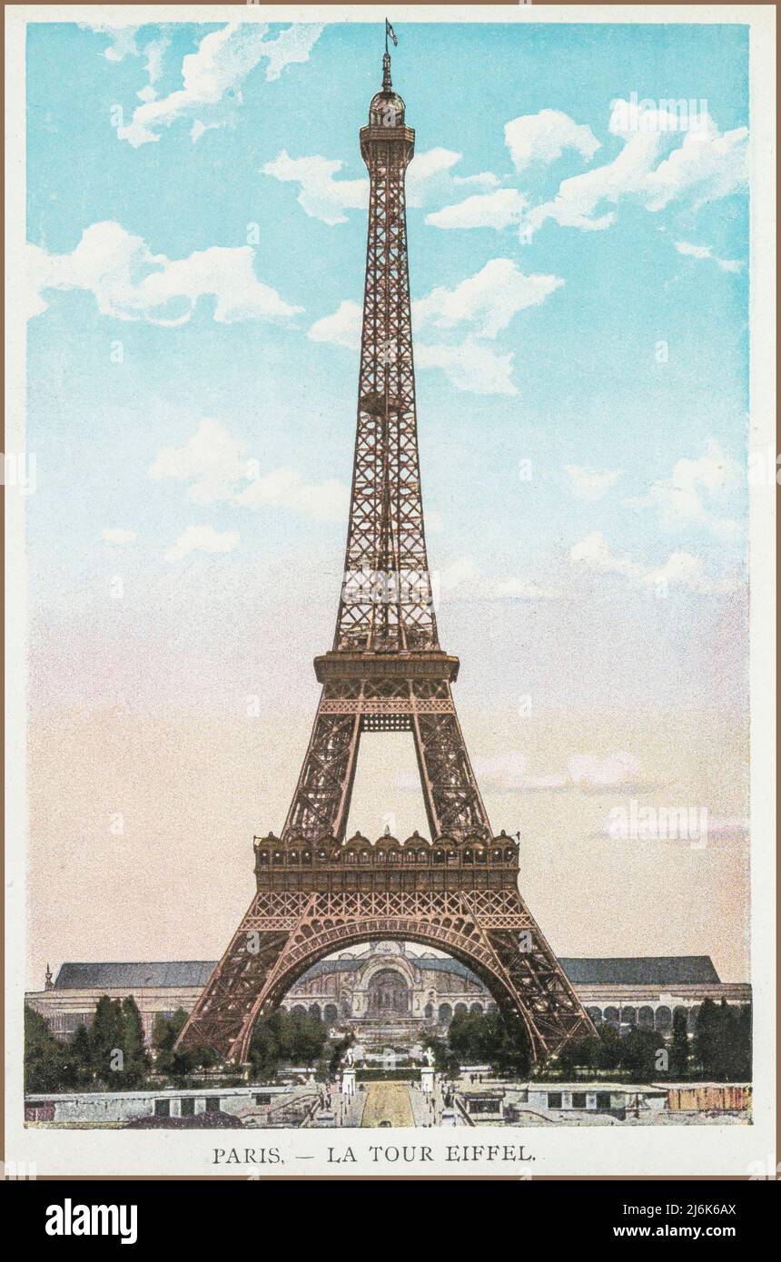 PARIS (XVe) 1900s Tour Eiffel rétro touristique ancienne carte postale Voir 'la Tour Eiffel' Paris France Portrait vue Vieux Paris Photographie - Vintage 1900s photo rétro Tour Eiffel Paris France Banque D'Images
