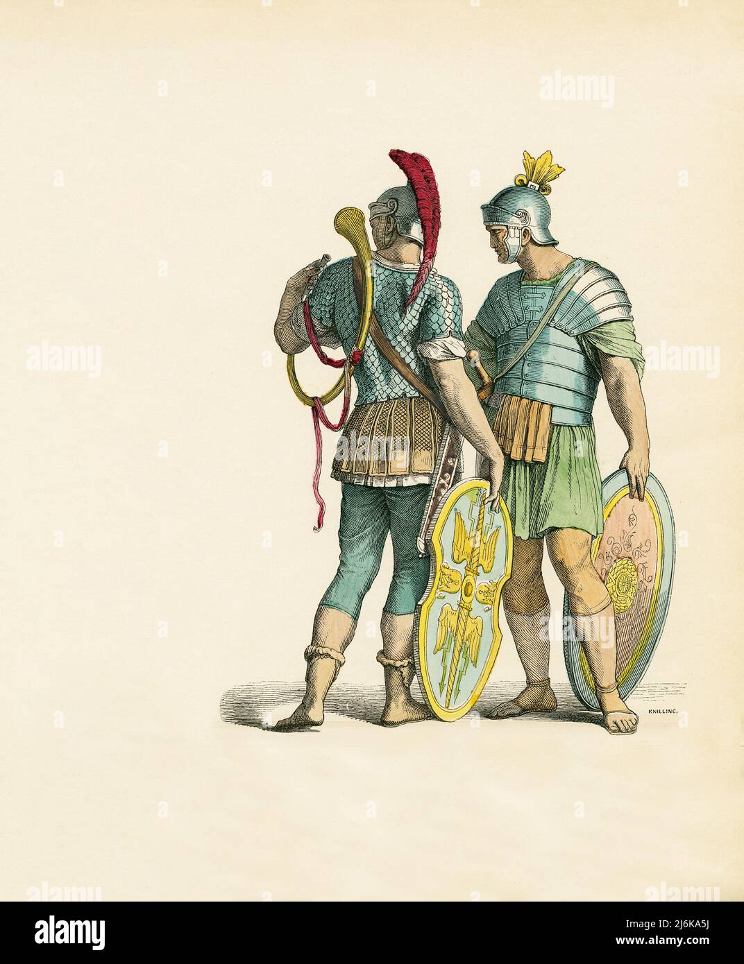 Deux soldats romains, Rome antique, Illustration, l'Histoire du Costume, Braun & Schneider, Munich, Allemagne, 1861-1880 Banque D'Images