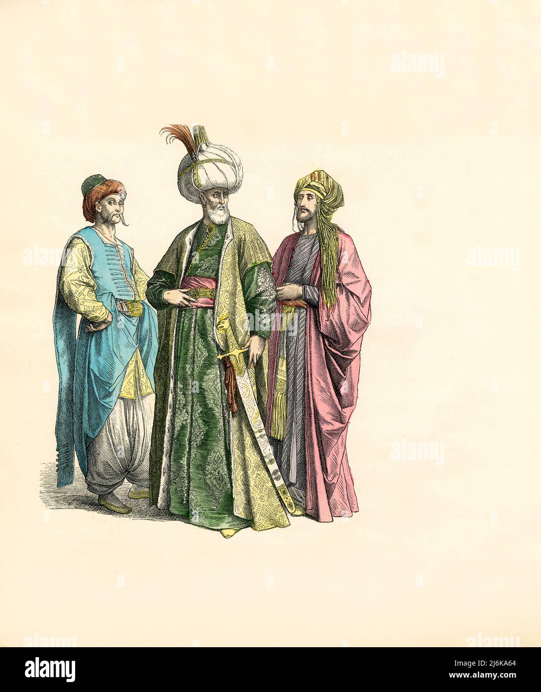 Fonctionnaire turc et deux nobles, Illustration, l'Histoire du costume, Braun & Schneider, Munich, Allemagne, 1861-1880 Banque D'Images