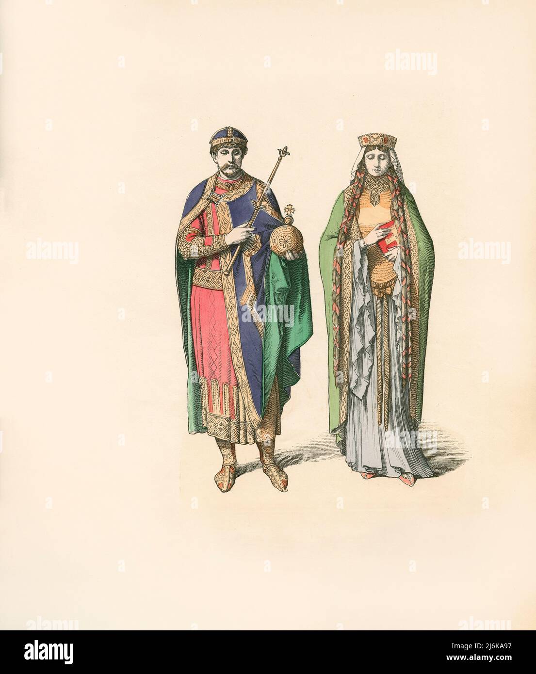 Frankish King and Queen, 11th Century, Illustration, The History of Costume, Braun & Schneider, Munich, Allemagne, 1861-1880 Banque D'Images