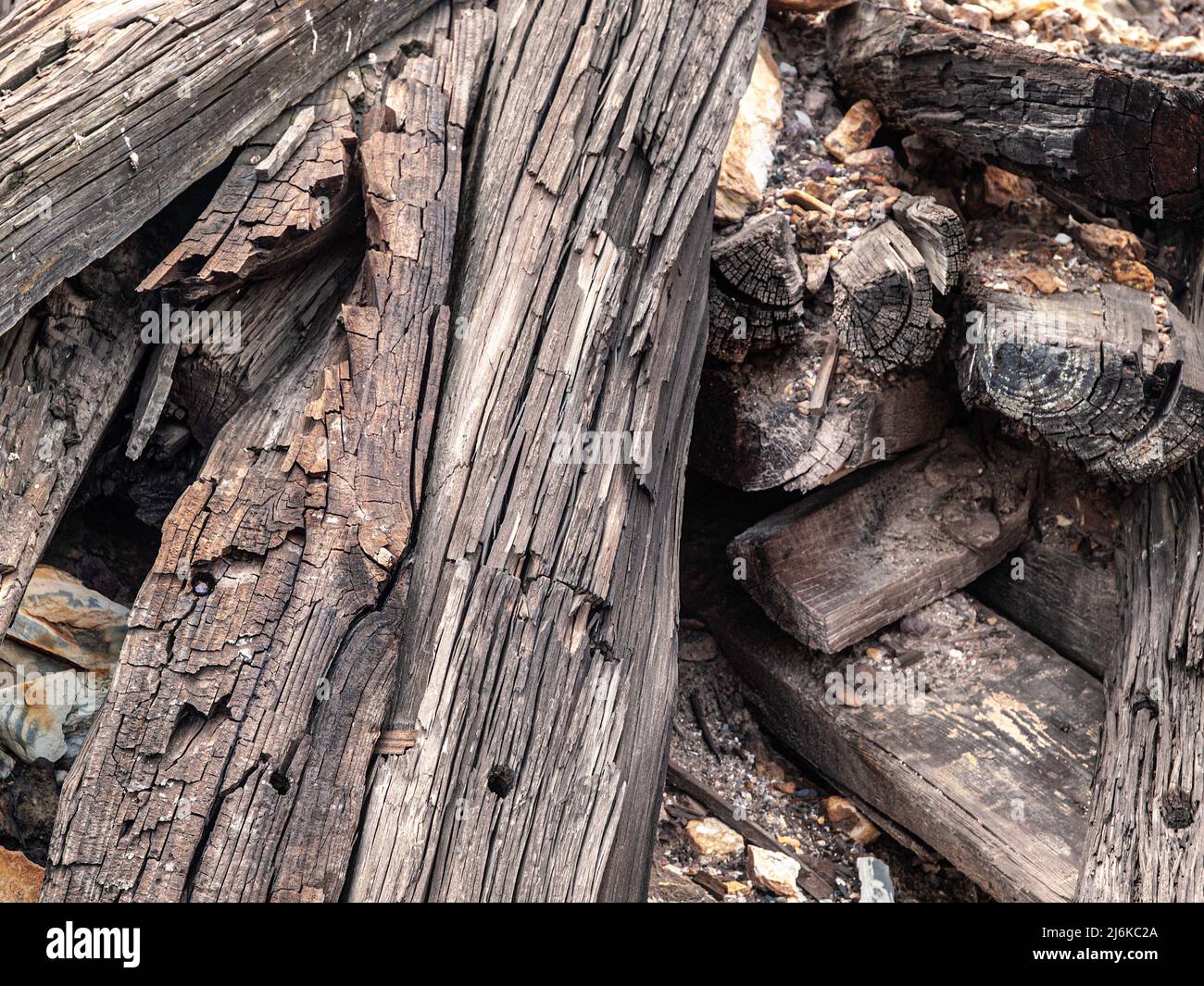 Bois des poutres du train minier Riotinto Banque D'Images