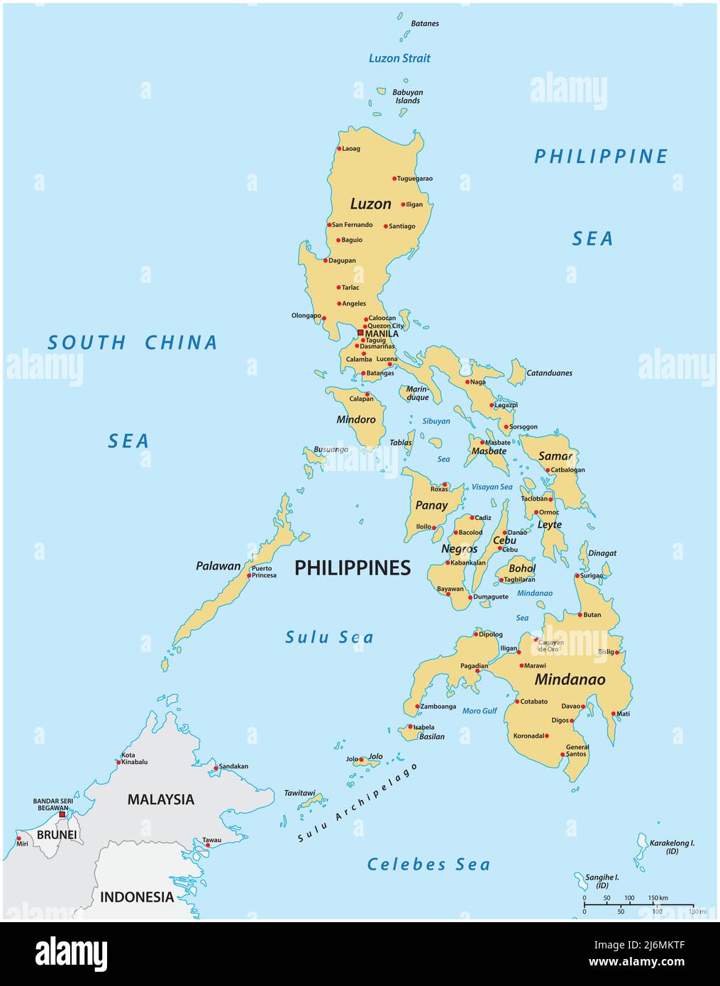Carte de pays de la nation insulaire de l'Asie de l'est des Philippines Illustration de Vecteur