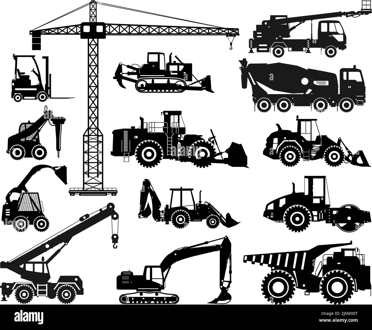 Illustration de la silhouette de l'équipement de construction lourd et de la machinerie minière. Machines de construction. Équipement spécial. Illustration vectorielle Illustration de Vecteur