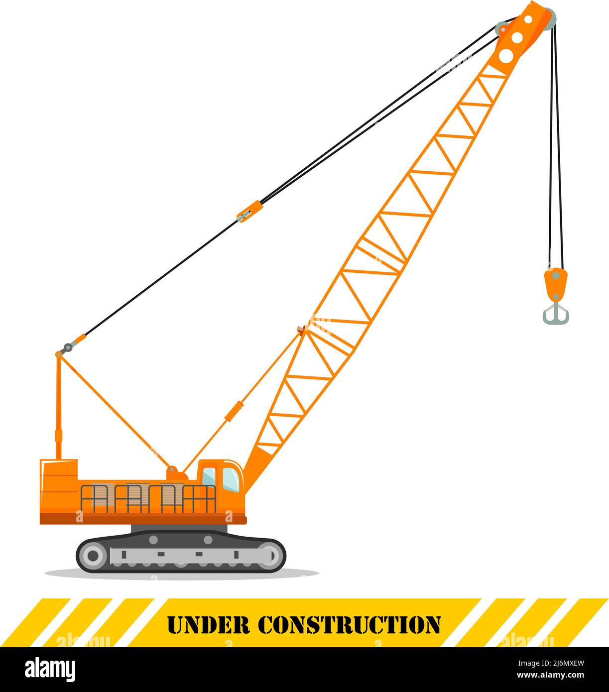 Illustration détaillée de la grue. Matériel et machines de construction lourds. Grue sur chenilles. Illustration vectorielle. Illustration de Vecteur