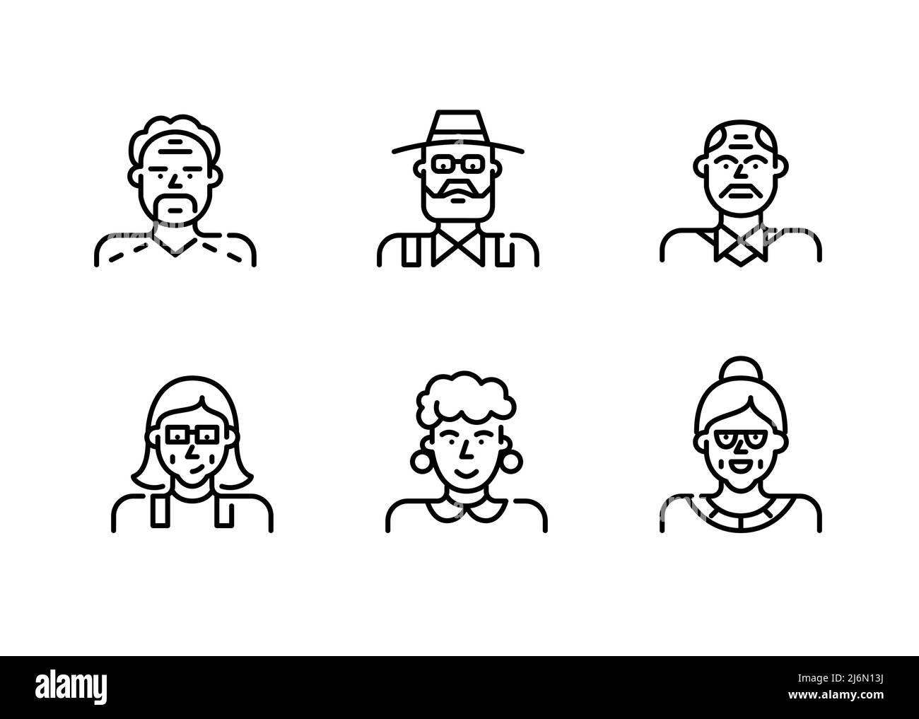 Ensemble d'icônes pour adultes âgés. Pixel Perfect, icône de contour modifiable Illustration de Vecteur