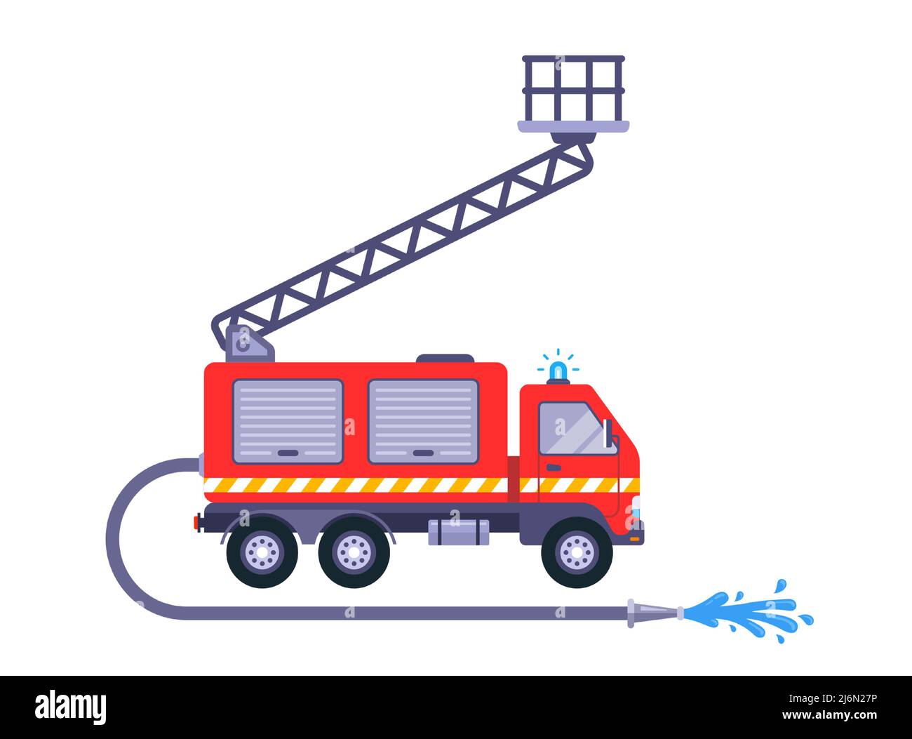camion incendie rouge avec échelle et flexible. illustration vectorielle plate Illustration de Vecteur