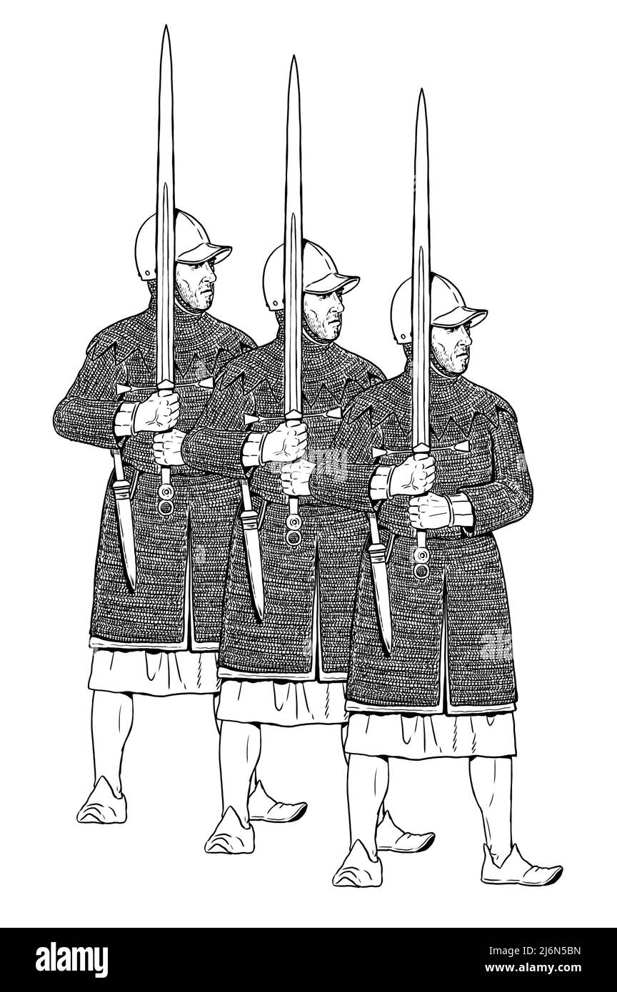 Chevalier avec la longue épée. Illustration chevalier médiéval. Banque D'Images