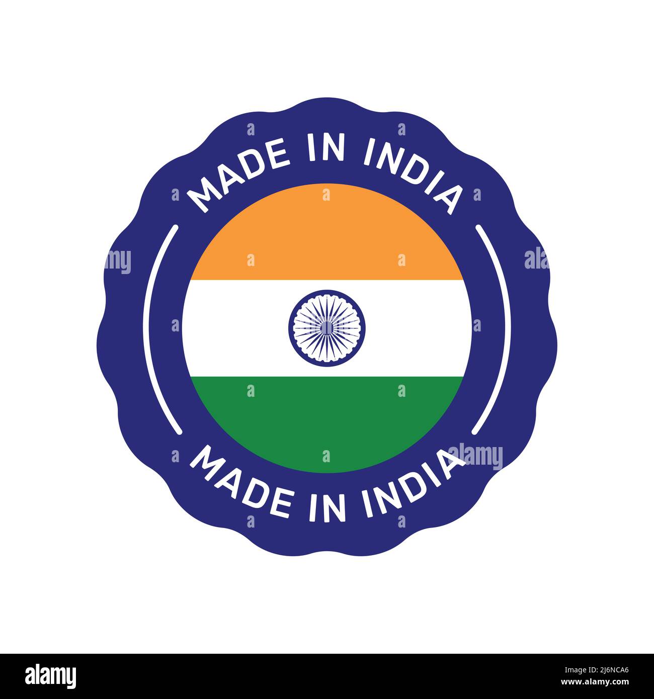 Badge vectoriel coloré fabriqué en Inde. Étiquette avec drapeau indien. Illustration de Vecteur