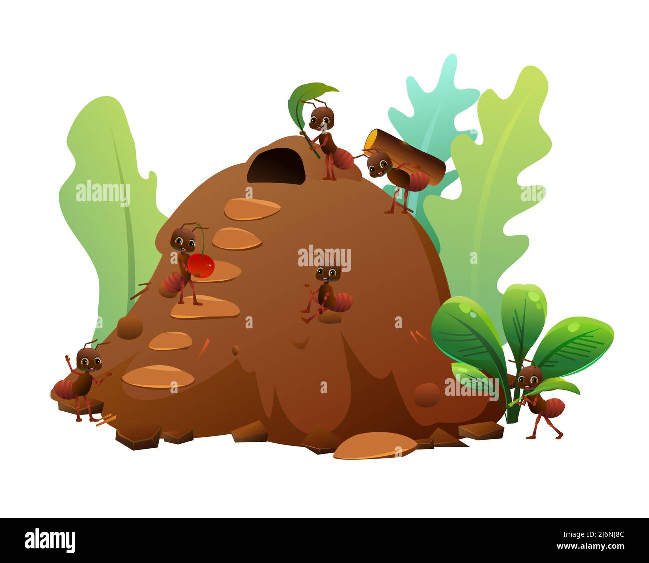 Anthill pour les fourmis brunes. Objet faune. Petit insecte drôle. Joli dessin animé. Isolé sur fond blanc. Vecteur. Illustration de Vecteur