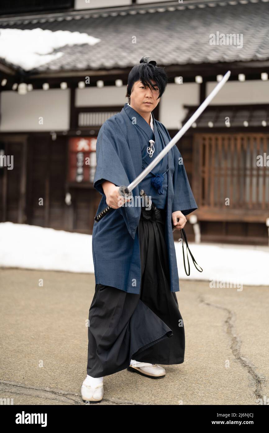Samouraï à Noboribetsu Date Jidai Mura (village historique) Parc à thème de la période Edo, Noboribetsu Onsen, Hokkaido, Japon Banque D'Images