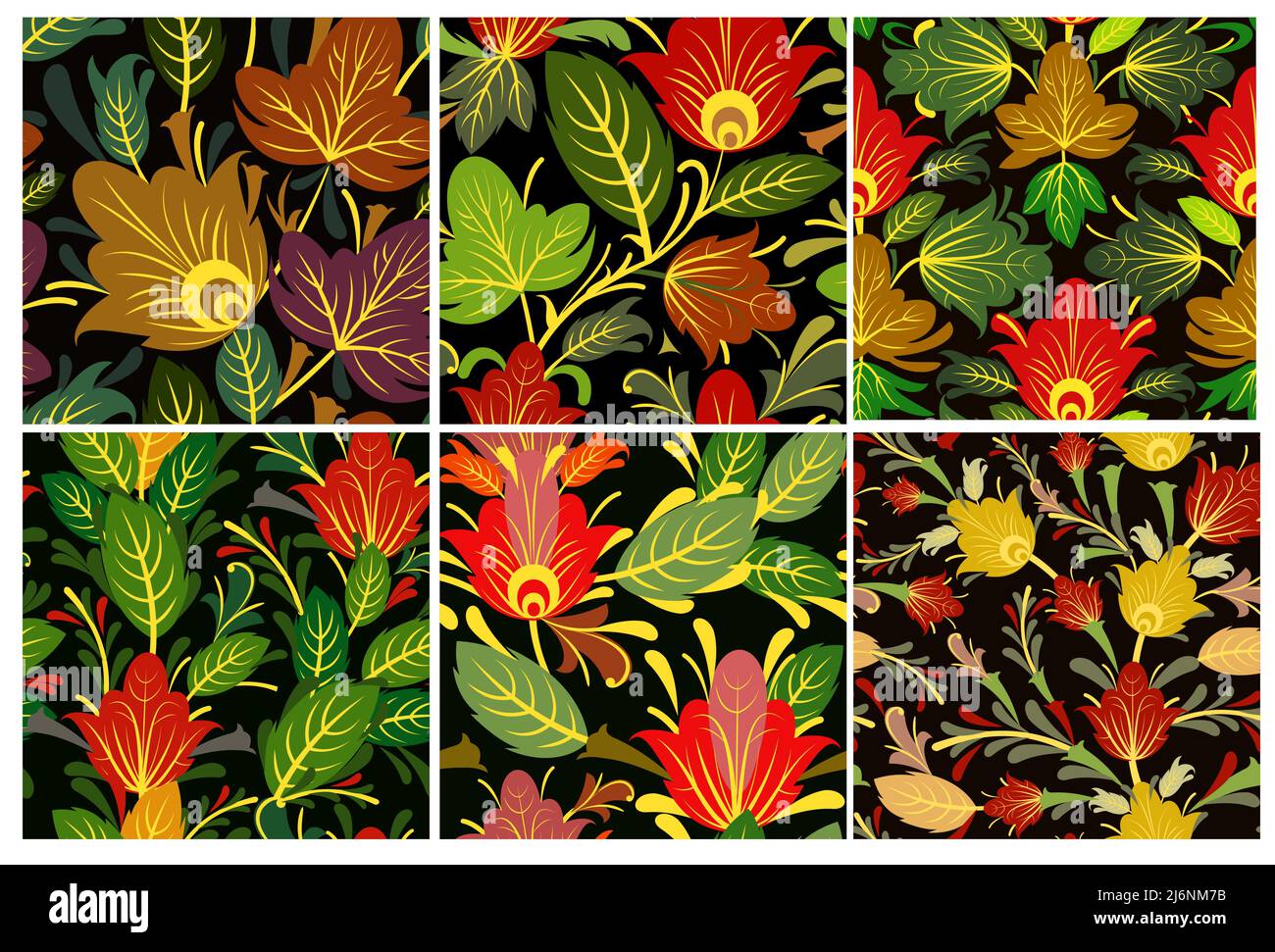 Ensemble de motifs végétaux sans couture. Décoration fraîche. Entrelacement de branches et de fleurs. Illustration d'arrière-plan. Élégant et tendance. Vecteur plat. Illustration de Vecteur