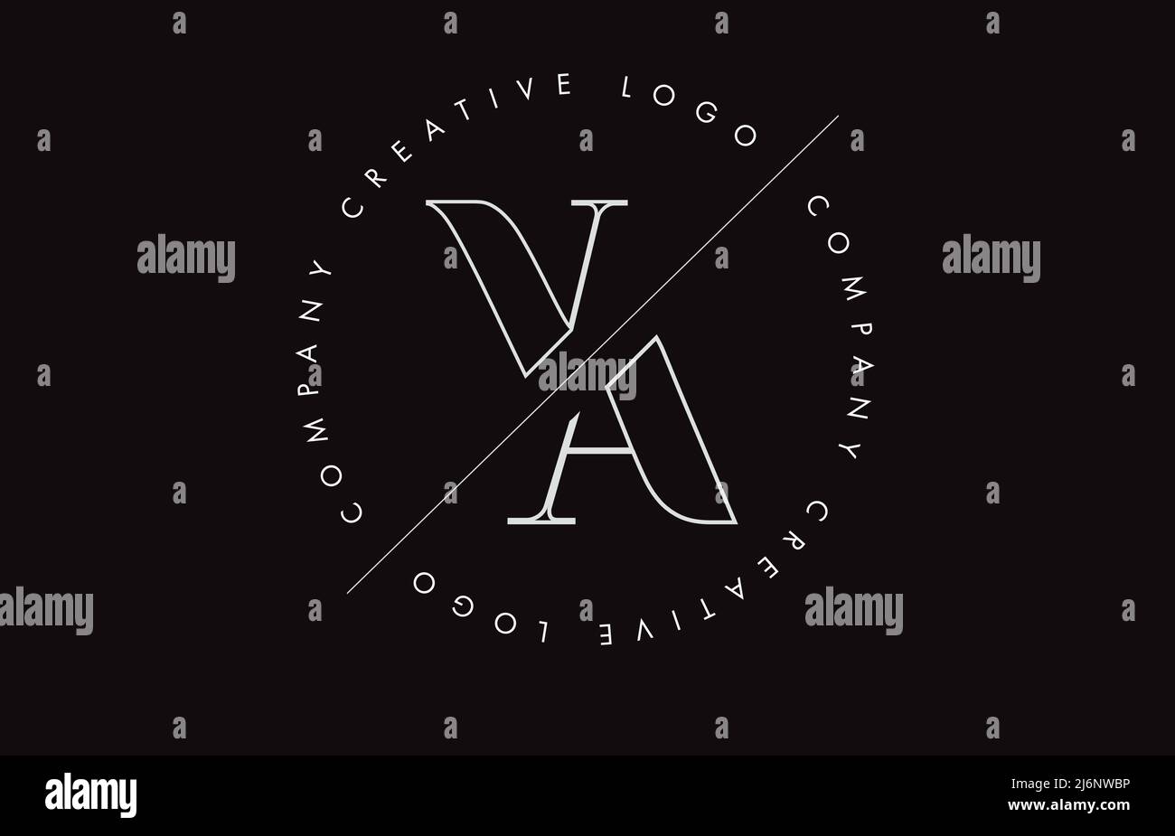 White Outline va v un logo de lettre avec le dessin coupé et entrecroisé et cadre rond. Illustration vectorielle avec monogramme et cercle écrit. Illustration de Vecteur