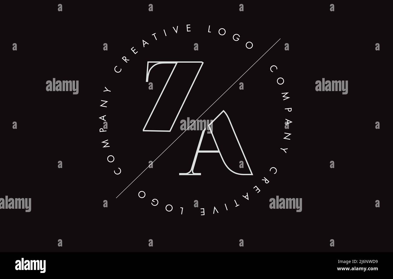 White Outline ZA z une lettre logo avec coupe et entrecroisé design et cadre rond. Illustration vectorielle avec monogramme et cercle écrit. Illustration de Vecteur