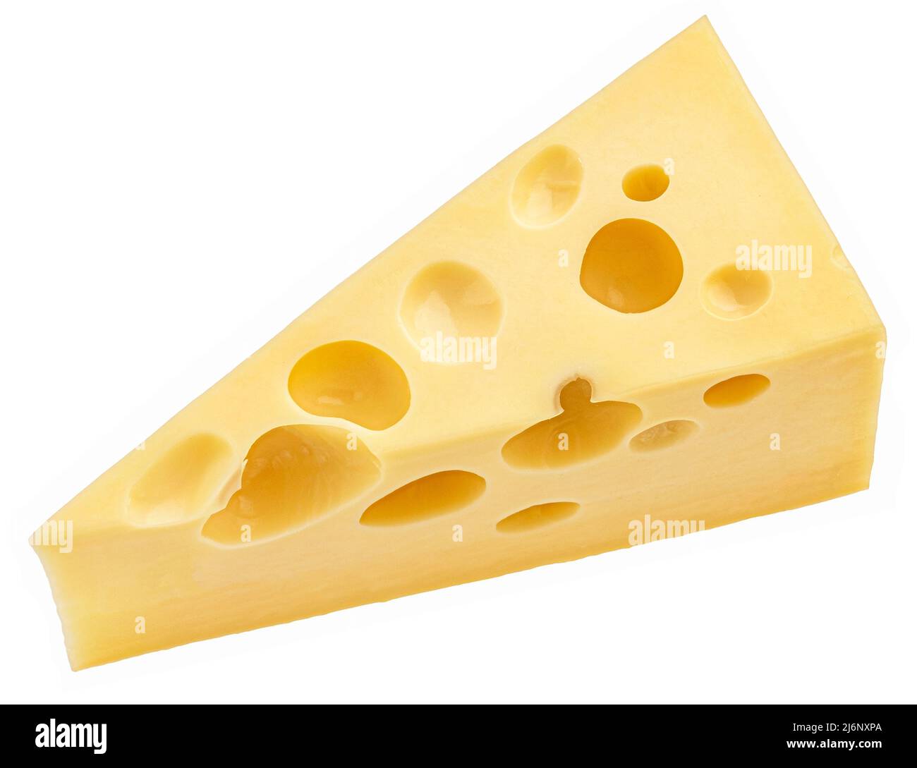 Triangle de fromage suisse isolé sur fond blanc, vue de dessus Banque D'Images