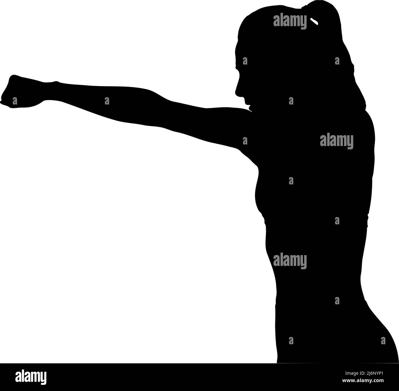 Boxeur féminin qui pointait la silhouette de vecteur d'air, le concept de silhouette de profil de couleur noire isolée sur fond blanc, combat et boxe Illustration de Vecteur